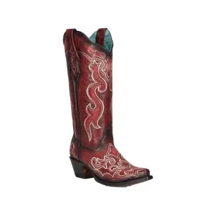 NEW CORRAL women's burnished embroidered snip toe boot in red