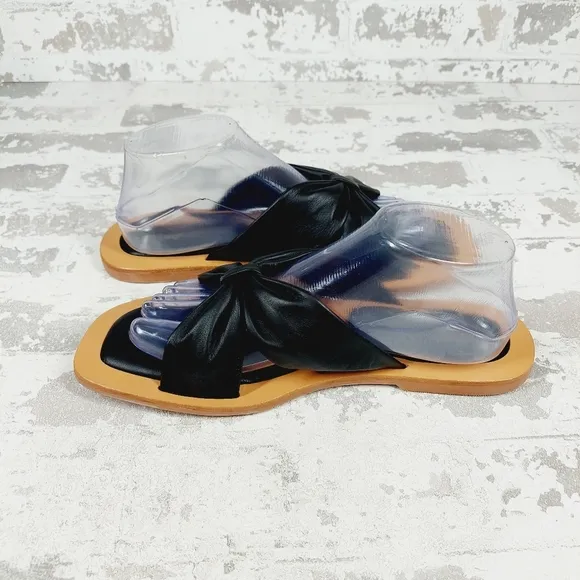 New Crevo Leather Black Bow Kitty Slip On Sandals F244