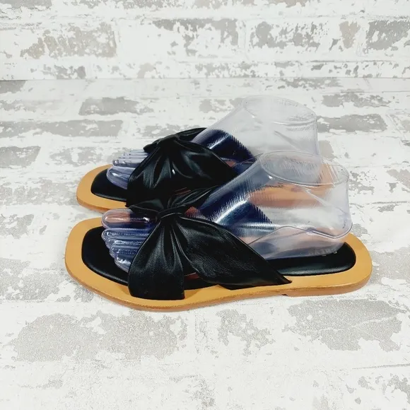 New Crevo Leather Black Bow Kitty Slip On Sandals F244