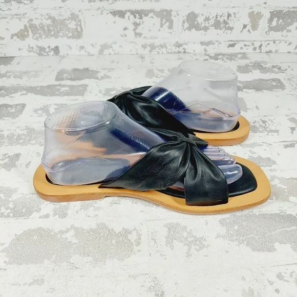 New Crevo Leather Black Bow Kitty Slip On Sandals F244