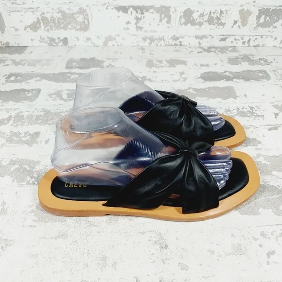 New Crevo Leather Black Bow Kitty Slip On Sandals F244