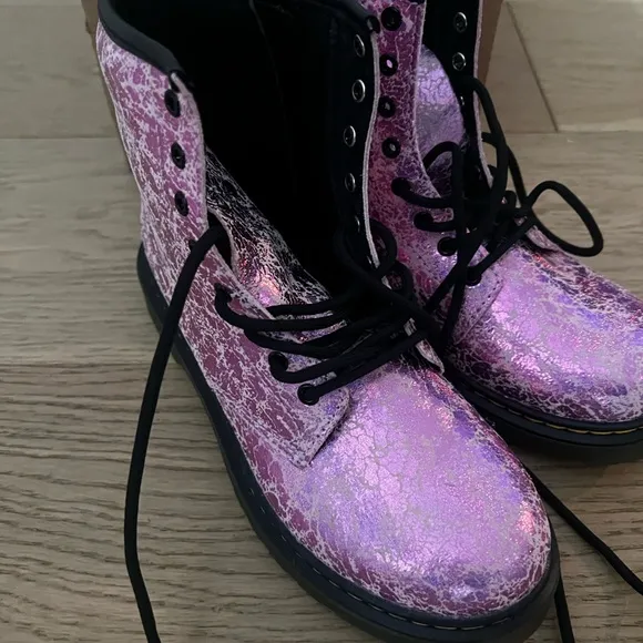 New Doc Martens pink disco crinkle boots US size 5