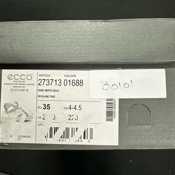 New Ecco Flowt Strap Sandals Pure White Gold 35