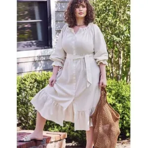 NEW Eloquii Cream Linen Maxi Day Dress,‎ size 14/16