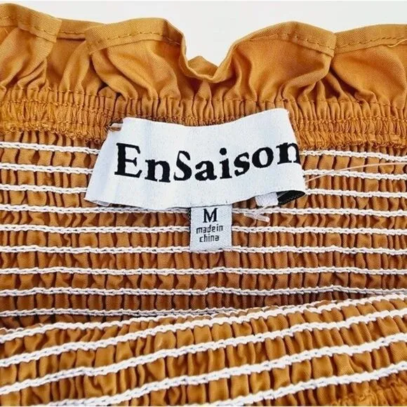 New! En Saison Penelope Marigold Bohemian Smocked Ruffle Midi Dress