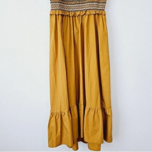 New! En Saison Penelope Marigold Bohemian Smocked Ruffle Midi Dress
