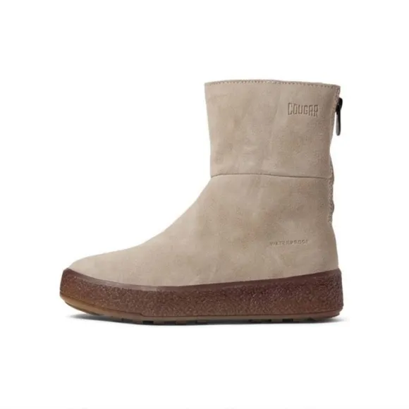 New Free People x Cougar Taupe Suede Leather Cozy Boots Sheep Shearling SZ 9
