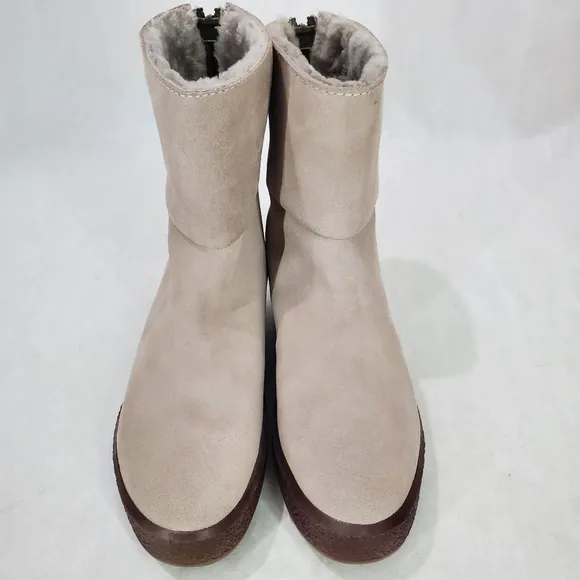 New Free People x Cougar Taupe Suede Leather Cozy Boots Sheep Shearling SZ 9