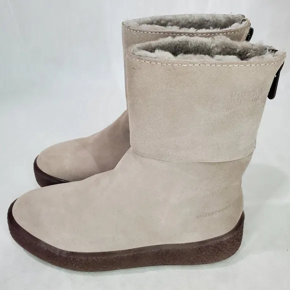 New Free People x Cougar Taupe Suede Leather Cozy Boots Sheep Shearling SZ 9