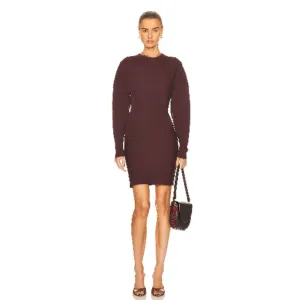NEW Ganni Mini Sweater Dress Women's Size Small Maroon Ribbed Knit Long Sleeve