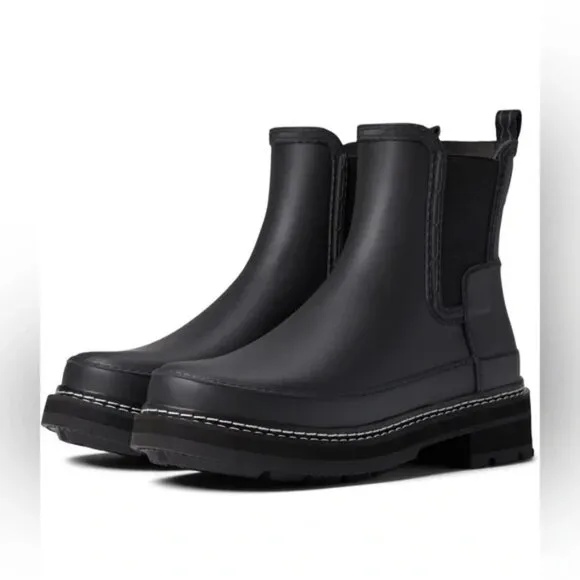 NEW HUNTER Refined Stitch Chelsea Rain Boots - Waterproof black For Women 025