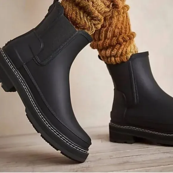 NEW HUNTER Refined Stitch Chelsea Rain Boots - Waterproof black For Women 025