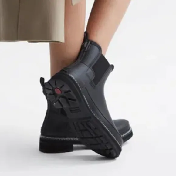 NEW HUNTER Refined Stitch Chelsea Rain Boots - Waterproof black For Women 025