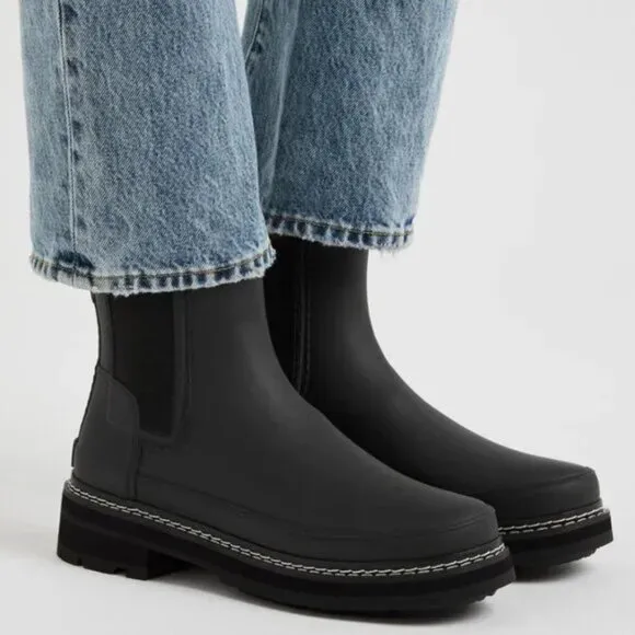 NEW HUNTER Refined Stitch Chelsea Rain Boots - Waterproof black For Women 025