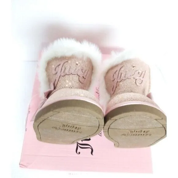New! JUICY COUTURE Girls Lil Windsor Gold Glitter Faux Fur Boots Booties Size 5T