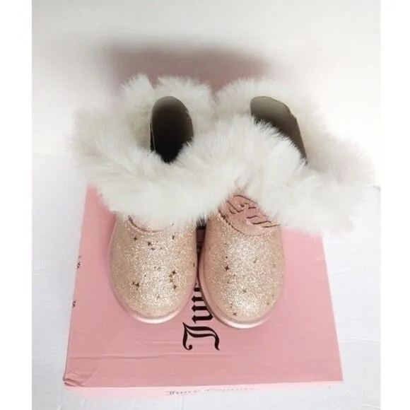 New! JUICY COUTURE Girls Lil Windsor Gold Glitter Faux Fur Boots Booties Size 5T