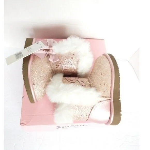 New! JUICY COUTURE Girls Lil Windsor Gold Glitter Faux Fur Boots Booties Size 5T