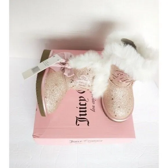 New! JUICY COUTURE Girls Lil Windsor Gold Glitter Faux Fur Boots Booties Size 5T