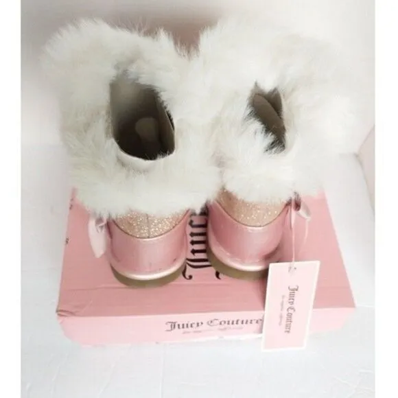 New! JUICY COUTURE Girls Lil Windsor Gold Glitter Faux Fur Boots Booties Size 5T
