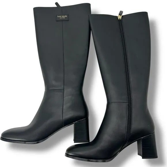 NEW Kate Spade Aimee Tall Leather Boots Size 8 Knee High Riding Quiet Luxury
