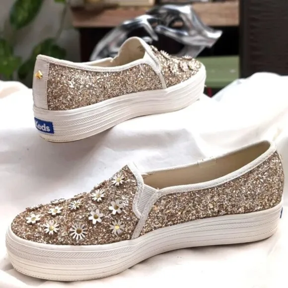 NEW! Keds X Kate Spade Triple Decker Sneaker in Gold Daisy - Women's Size 6.5