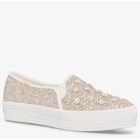 NEW! Keds X Kate Spade Triple Decker Sneaker in Gold Daisy - Women's Size 6.5