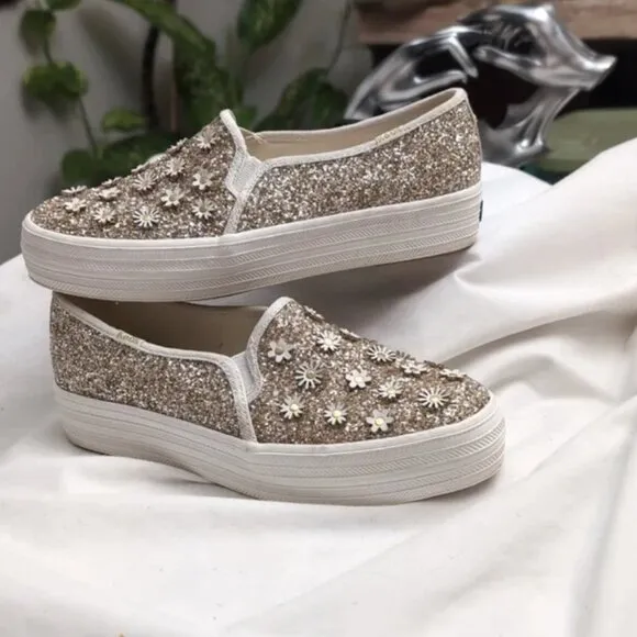 NEW! Keds X Kate Spade Triple Decker Sneaker in Gold Daisy - Women's Size 6.5