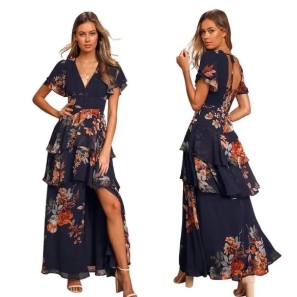 New: Lulus Midnight Mood Tiered Maxi Dress. Size Medium