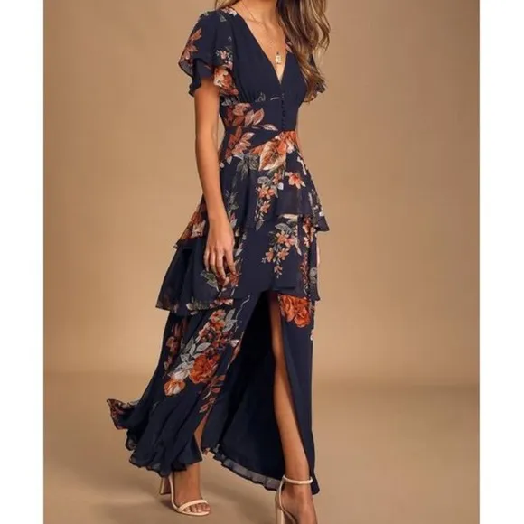 New: Lulus Midnight Mood Tiered Maxi Dress. Size Medium