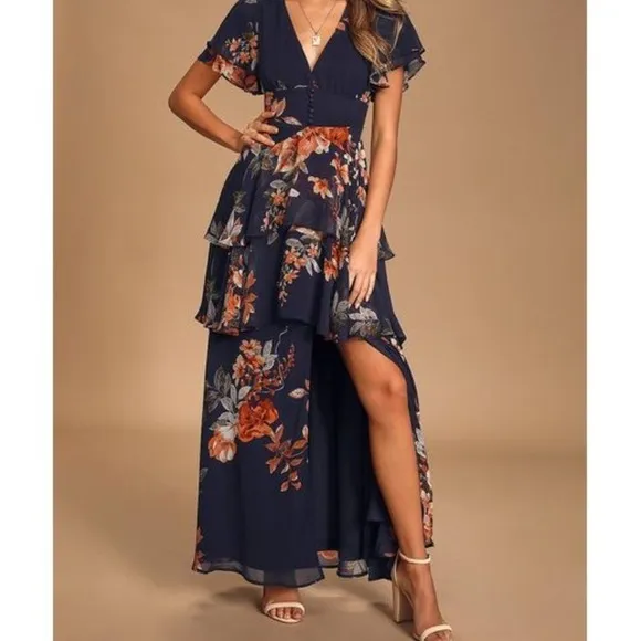 New: Lulus Midnight Mood Tiered Maxi Dress. Size Medium