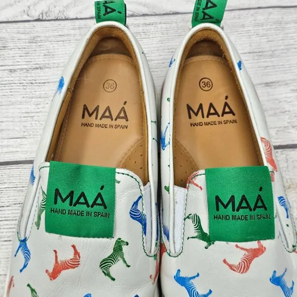 NEW! MAA Boys‎ Zebra Handmade Cow Leather Sneakers Size Big Kids 4/EU 36