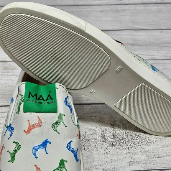 NEW! MAA Boys‎ Zebra Handmade Cow Leather Sneakers Size Big Kids 4/EU 36