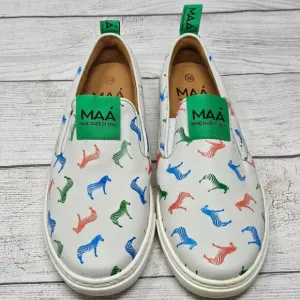 NEW! MAA Boys‎ Zebra Handmade Cow Leather Sneakers Size Big Kids 4/EU 36