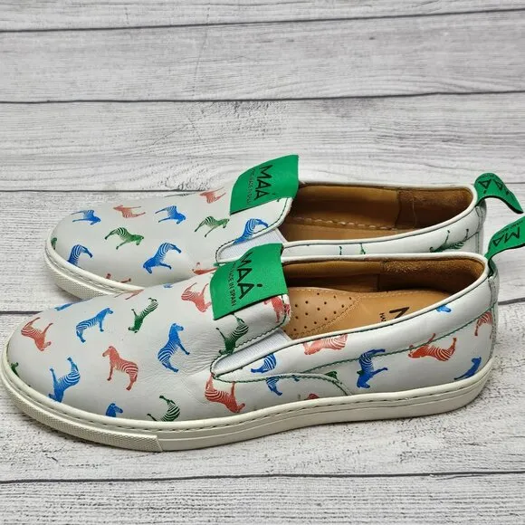 NEW! MAA Boys‎ Zebra Handmade Cow Leather Sneakers Size Big Kids 4/EU 36