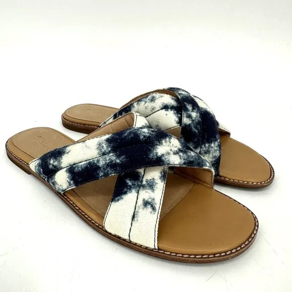 NEW Madewell Skyler Slide On Sandals Blue Tie Dye Size 9.5