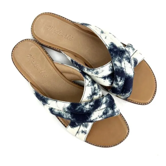 NEW Madewell Skyler Slide On Sandals Blue Tie Dye Size 9.5