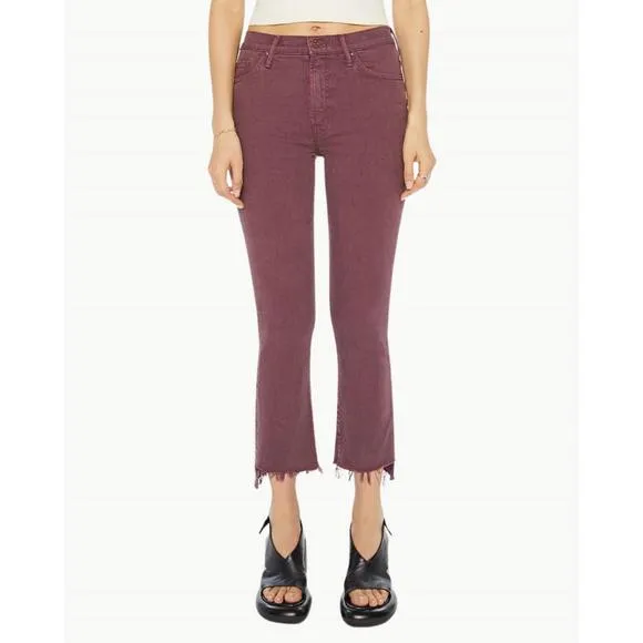 NEW MOTHER the insider crop step fray pants in mauve wine