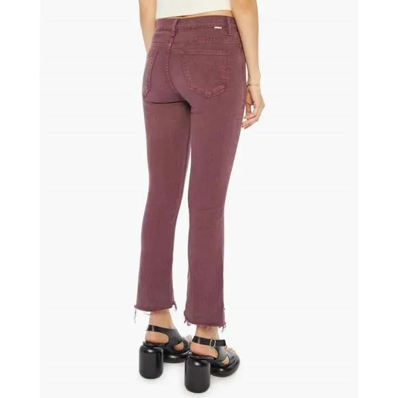 NEW MOTHER the insider crop step fray pants in mauve wine