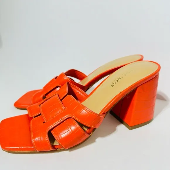 NEW NINE WEST Block Heel Sandal Mule Slide Slip On Croc Kindee Bright Vacation