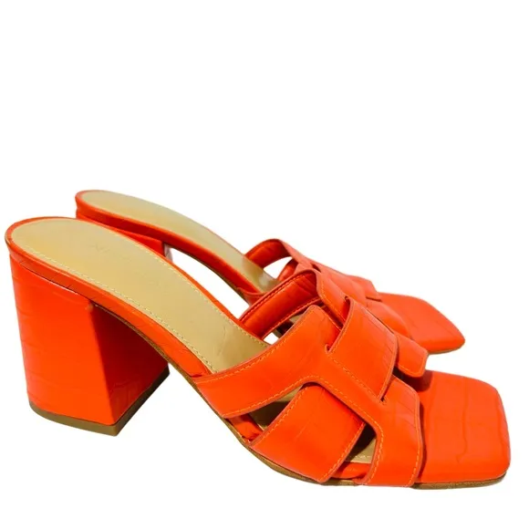 NEW NINE WEST Block Heel Sandal Mule Slide Slip On Croc Kindee Bright Vacation