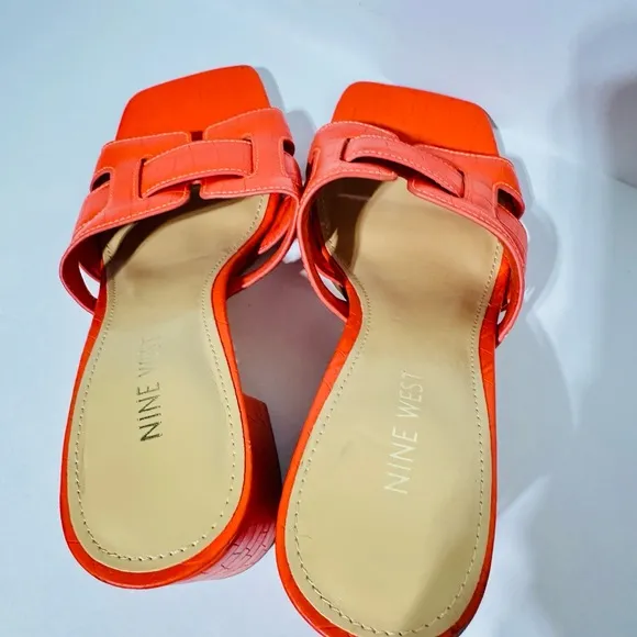 NEW NINE WEST Block Heel Sandal Mule Slide Slip On Croc Kindee Bright Vacation