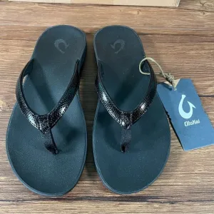 NEW Olukai Puawe Black Flip-Flops Sandals Slip-On Shoes Women’s Size 6