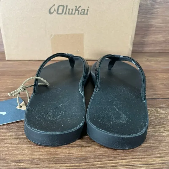 NEW Olukai Puawe Black Flip-Flops Sandals Slip-On Shoes Women’s Size 6