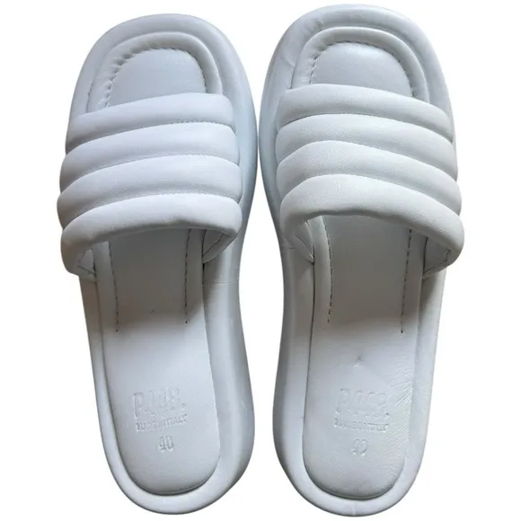 New! P448 Fergie Slip On Open Toe Leather Slide Sandals