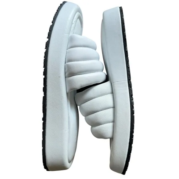 New! P448 Fergie Slip On Open Toe Leather Slide Sandals