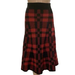 NEW POLI RALPH LAUREN Women's Skirt Plaid Wool Midi Size XS Red/Black