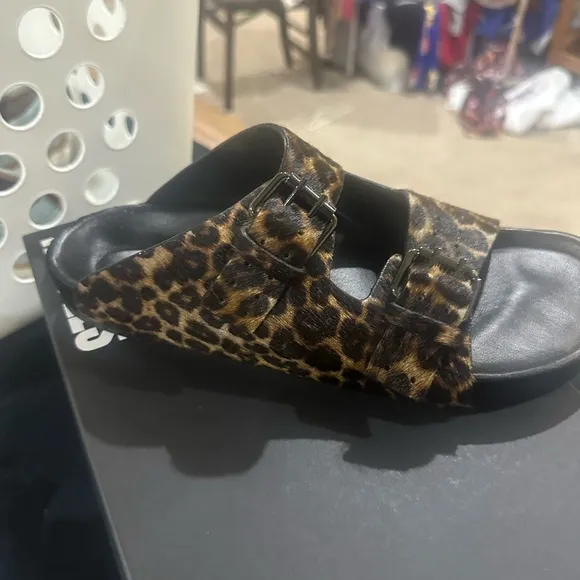 NEW SIZE 10 The Kooples Leopard Print Slide Sandals Brown and Black