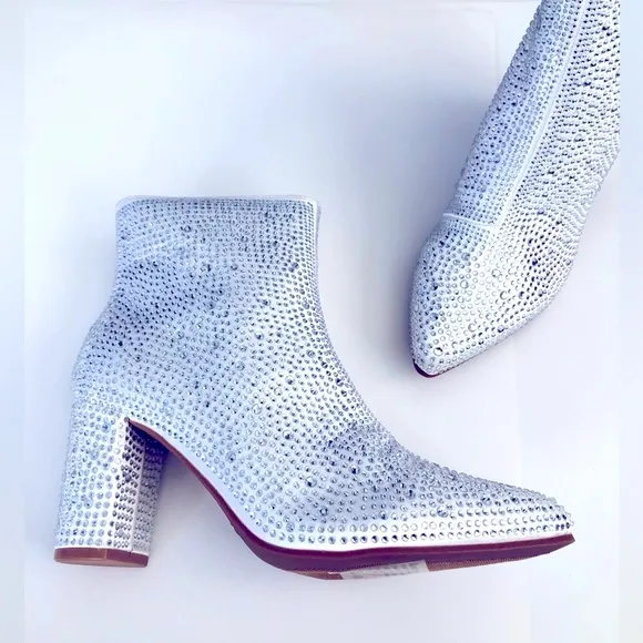 New Sparkle Glam White Rhinestone Boots