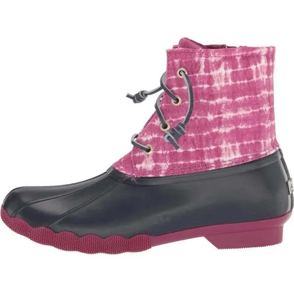 NEW Sperry Saltwater Ankle Rubber Duck Rain Snow Winter Boots Magenta Tie Dye