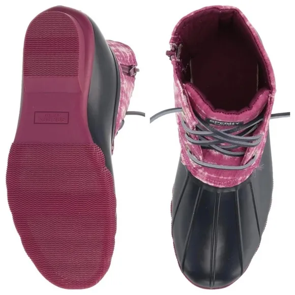 NEW Sperry Saltwater Ankle Rubber Duck Rain Snow Winter Boots Magenta Tie Dye